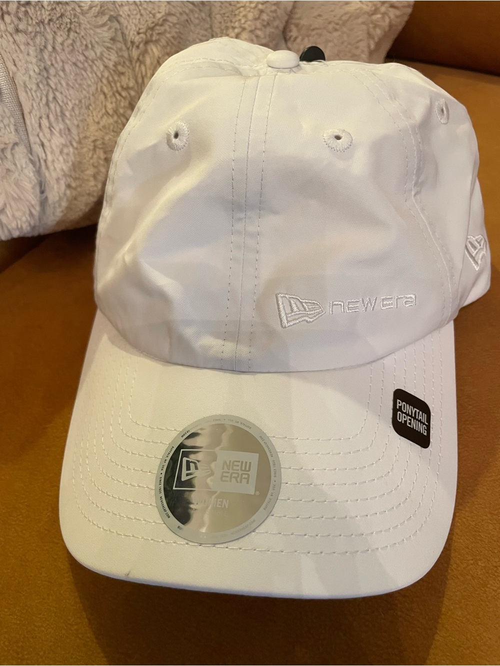 New Era White Cap with Black Inner Trim and Ponytail Slot